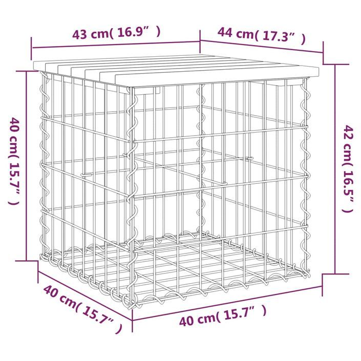 Banc de jardin design de gabion 43x44x42 cm bois massif de pin - Photo n°8