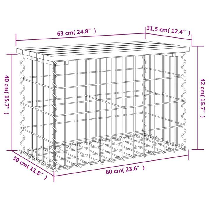 Banc de jardin design de gabion 63x31,5x42cm bois massif de pin - Photo n°8