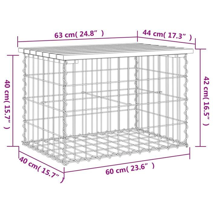 Banc de jardin design de gabion 63x44x42 cm bois massif de pin - Photo n°8