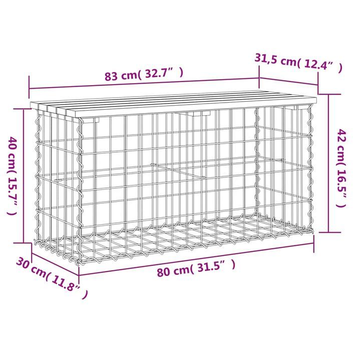 Banc de jardin design de gabion 83x31,5x42cm bois massif de pin - Photo n°8