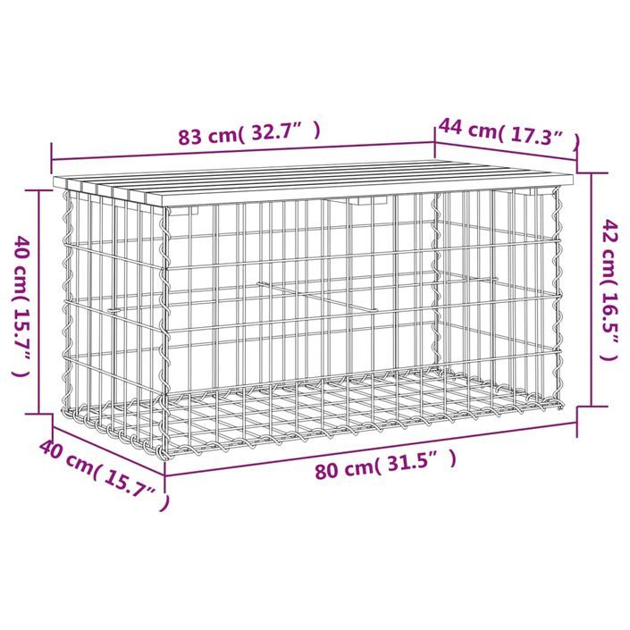 Banc de jardin design de gabion 83x44x42 cm bois massif de pin - Photo n°8