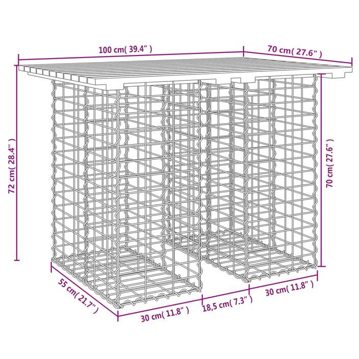 Banc de jardin design gabion 100x70x72 cm bois de pin imprégné - Photo n°8