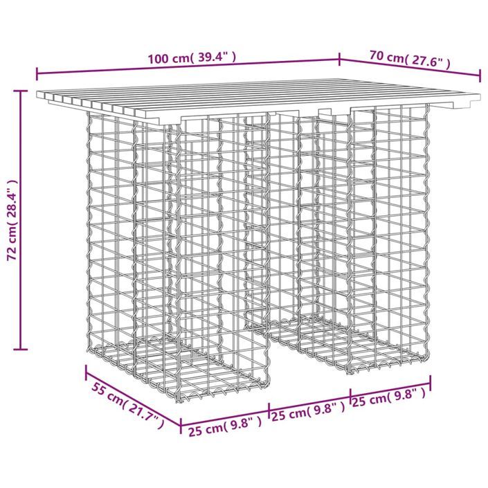 Banc de jardin design gabion 100x70x72 cm bois de pin imprégné - Photo n°8