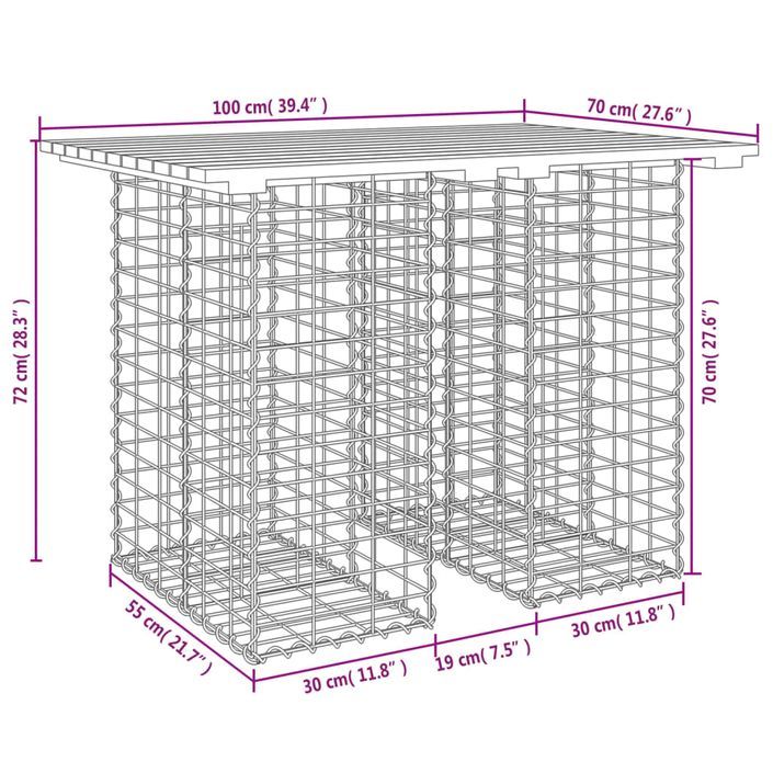 Banc de jardin design gabion 100x70x72cm bois massif de douglas - Photo n°8