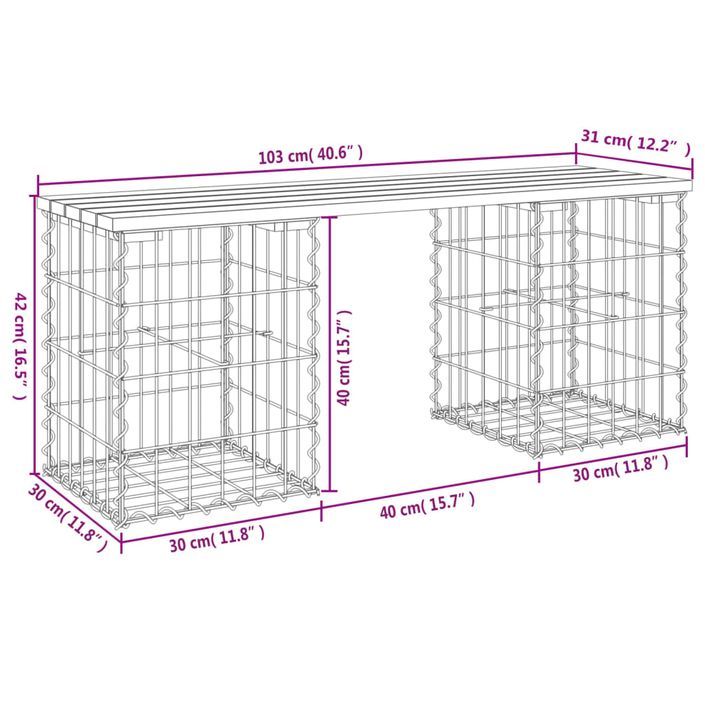 Banc de jardin design gabion 103x31x42 cm bois de pin imprégné - Photo n°8