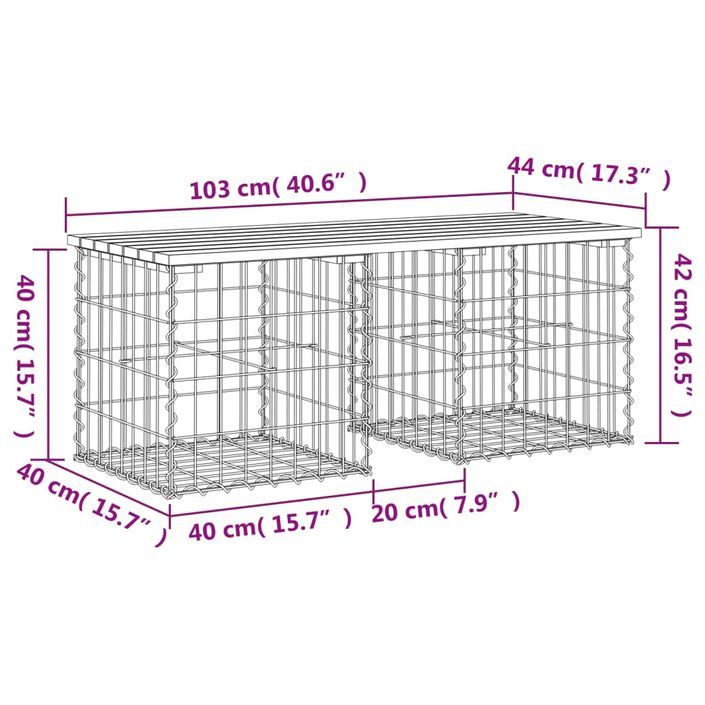 Banc de jardin design gabion 103x44x42 cm bois de pin imprégné - Photo n°8