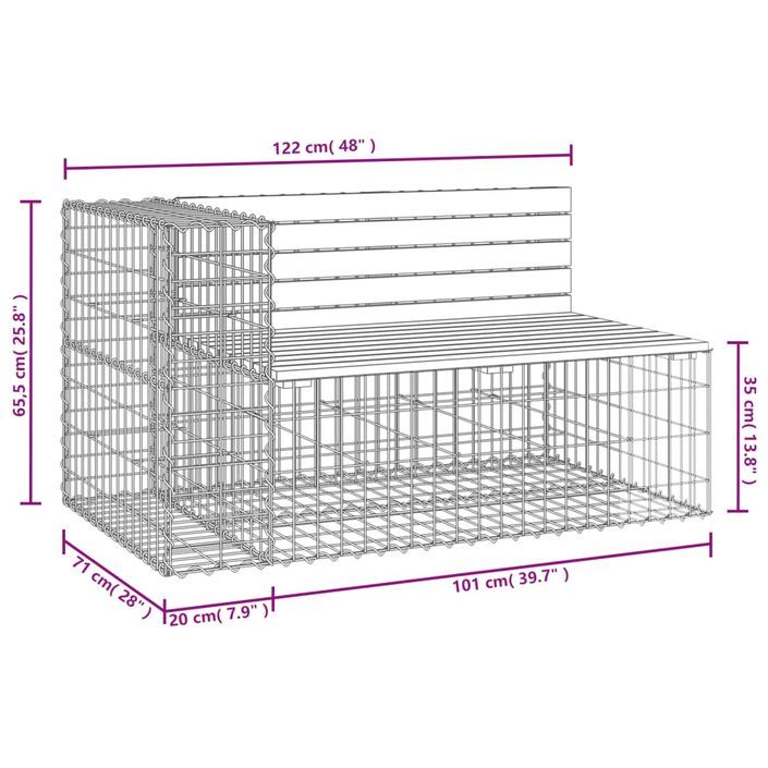 Banc de jardin design gabion 122x71x65,5 cm bois massif de pin - Photo n°8