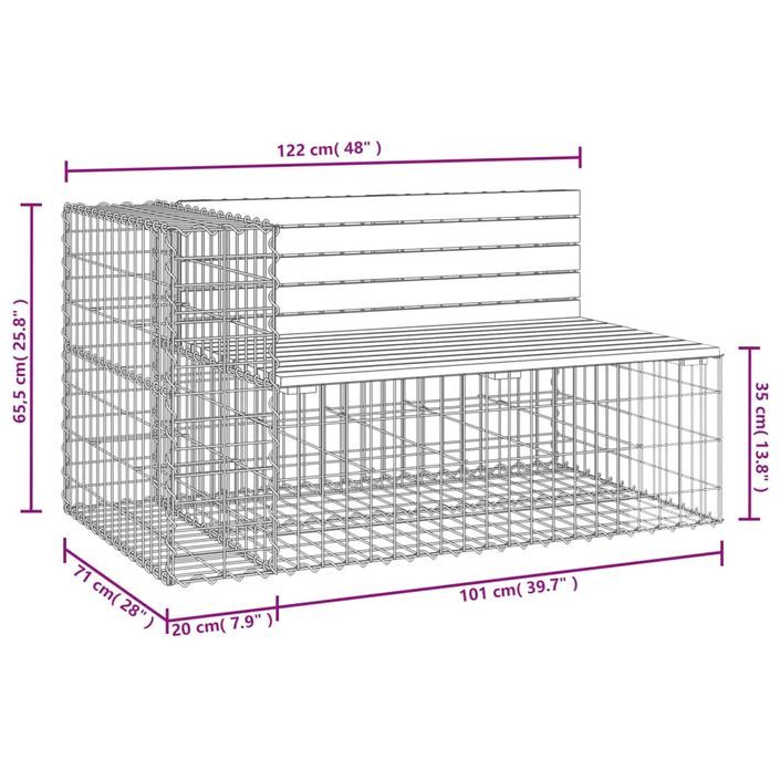 Banc de jardin design gabion 122x71x65,5cm bois de pin imprégné - Photo n°8