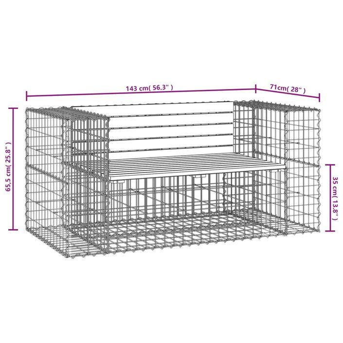 Banc de jardin design gabion 143x71x65,5 cm bois massif de pin - Photo n°8