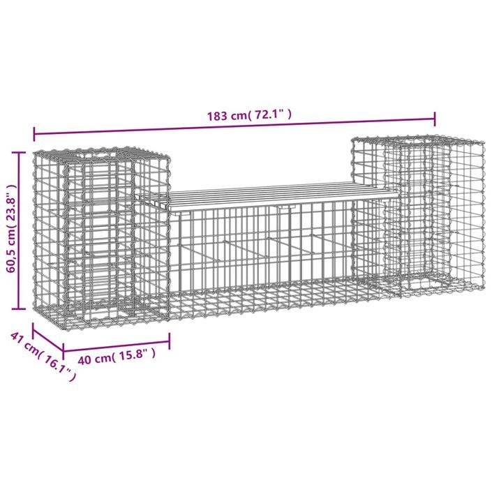 Banc de jardin design gabion 183x41x60,5 cm bois massif de pin - Photo n°8