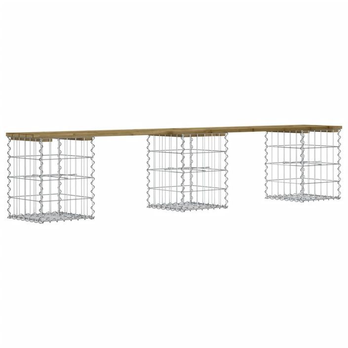 Banc de jardin design gabion 203x31x42 cm bois de pin imprégné - Photo n°5