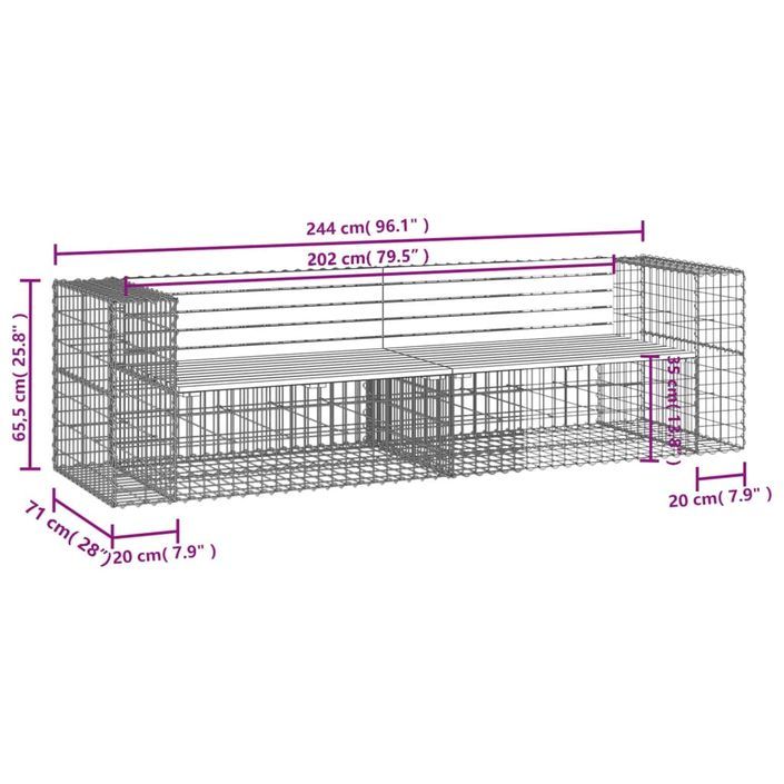 Banc de jardin design gabion 244x71x65,5 cm bois massif de pin - Photo n°7