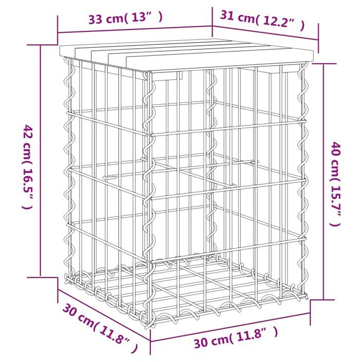 Banc de jardin design gabion 33x31x42 cm bois de pin imprégné - Photo n°8