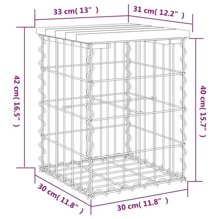 Banc de jardin design gabion 33x31x42 cm bois massif de douglas - Photo n°8