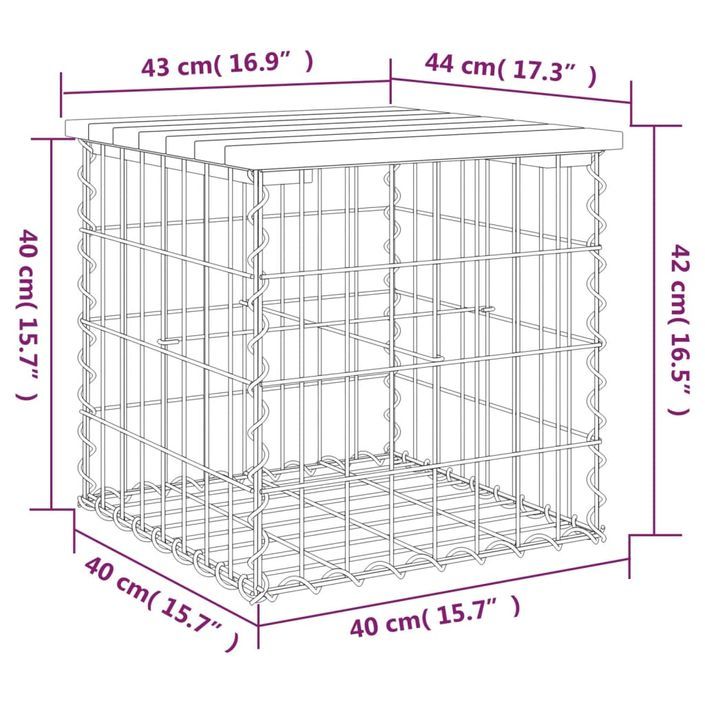 Banc de jardin design gabion 43x44x42 cm bois massif de douglas - Photo n°8