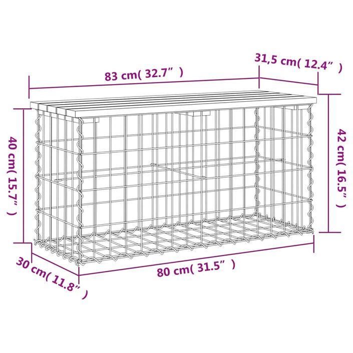 Banc de jardin design gabion 83x31,5x42 cm bois de pin imprégné - Photo n°8