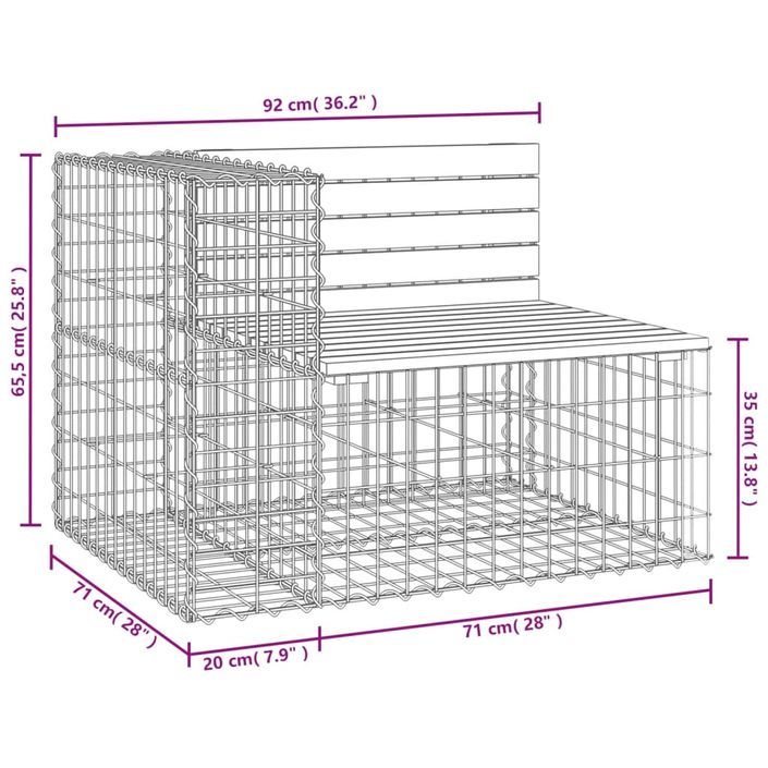 Banc de jardin design gabion 92x71x65,5 cm bois massif de pin - Photo n°8