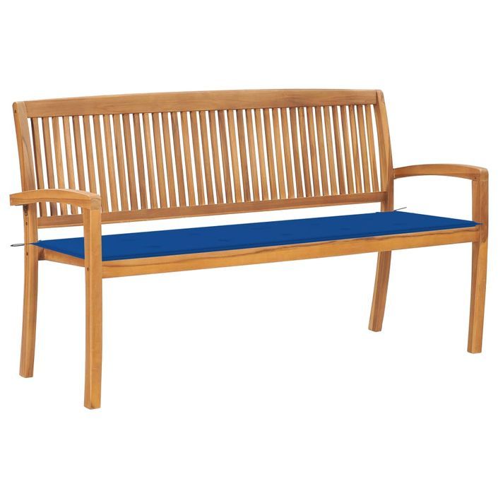 Banc de jardin empilable et coussin 159 cm Bois de teck massif 6 - Photo n°1