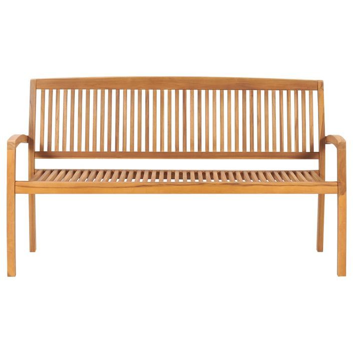 Banc de jardin empilable et coussin 159 cm Bois de teck massif 6 - Photo n°3