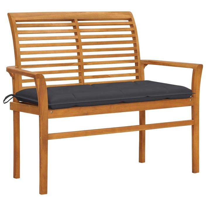 Banc de jardin et coussin anthracite 112 cm Bois de teck massif - Photo n°1