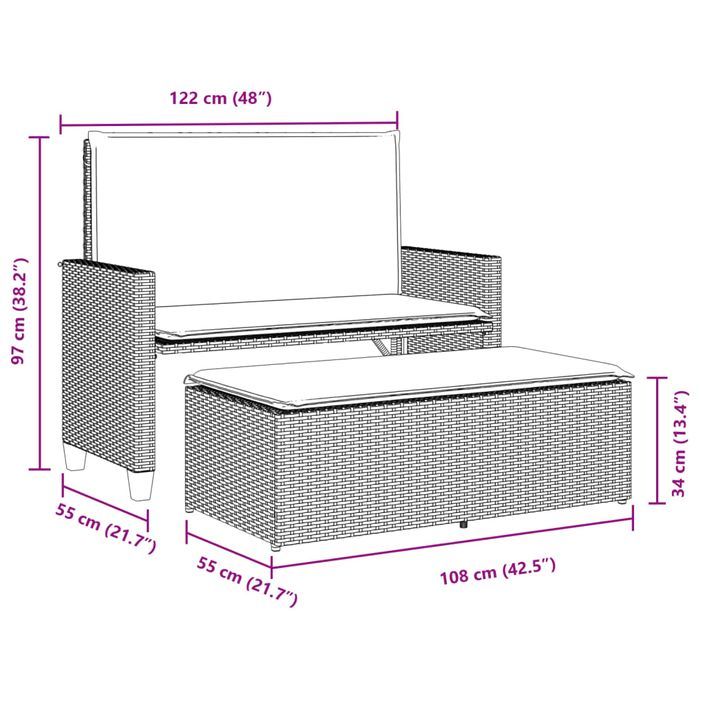 Banc de jardin et coussins et repose-pied gris clair poly rotin - Photo n°10