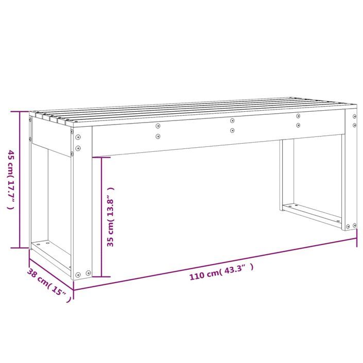 Banc de jardin gris 110x38x45 cm bois massif de pin - Photo n°8