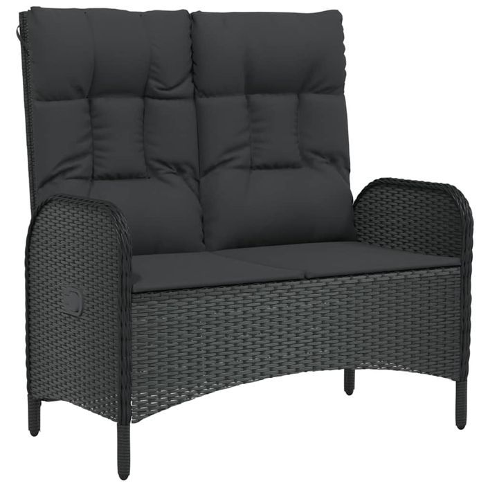 Banc de jardin inclinable avec coussins 107 cm Poly rotin Noir - Photo n°1