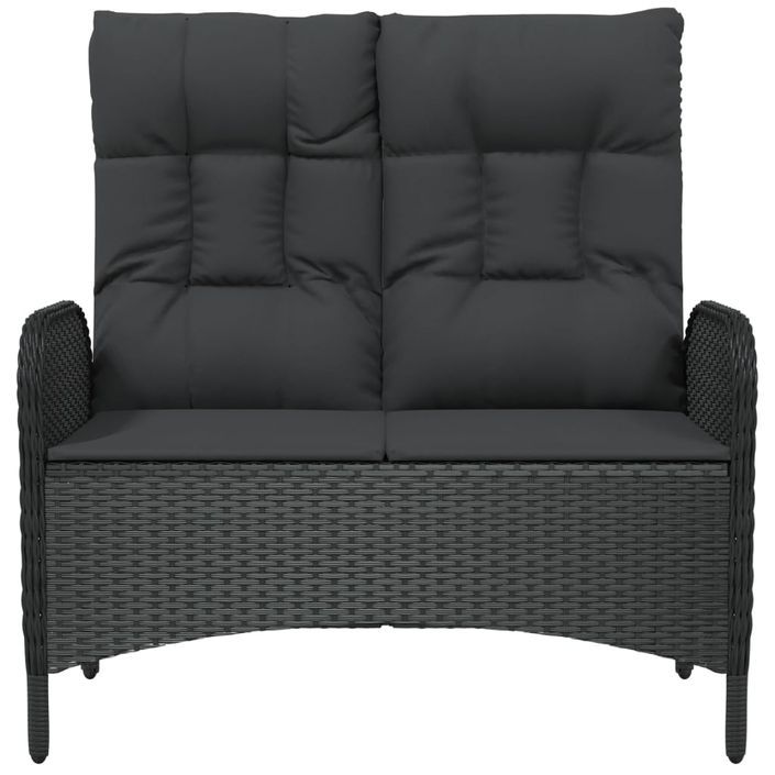 Banc de jardin inclinable avec coussins 107 cm Poly rotin Noir - Photo n°3