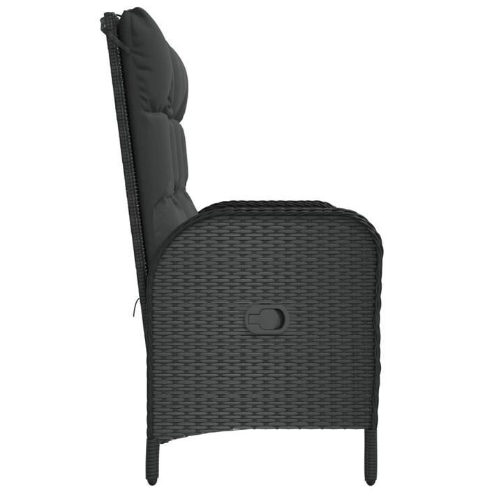 Banc de jardin inclinable avec coussins 107 cm Poly rotin Noir - Photo n°4