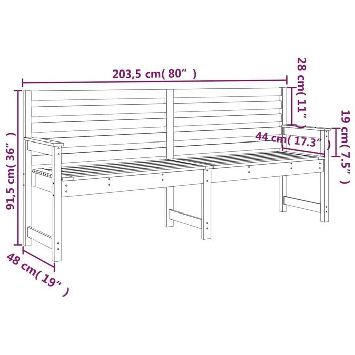 Banc de jardin marron miel 203,5x48x91,5 cm bois de pin massif - Photo n°7