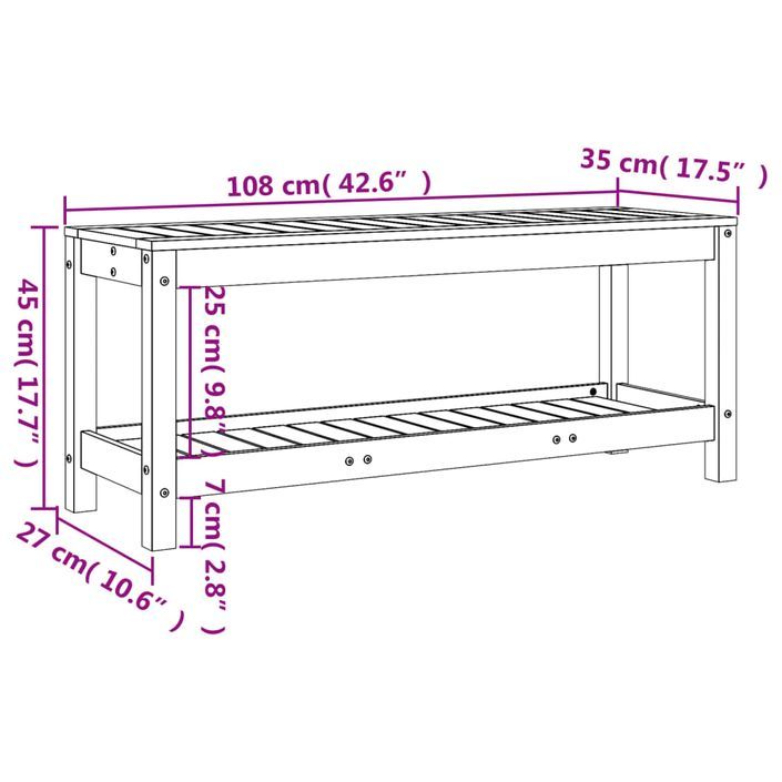 Banc de jardin noir 108x35x45 cm bois massif de pin - Photo n°9