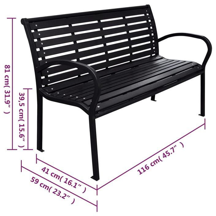 Banc de jardin Noir 116 cm Acier et WPC - Photo n°5