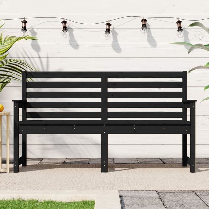 Banc de jardin noir 159,5x48x91,5 cm bois massif de pin - Photo n°2