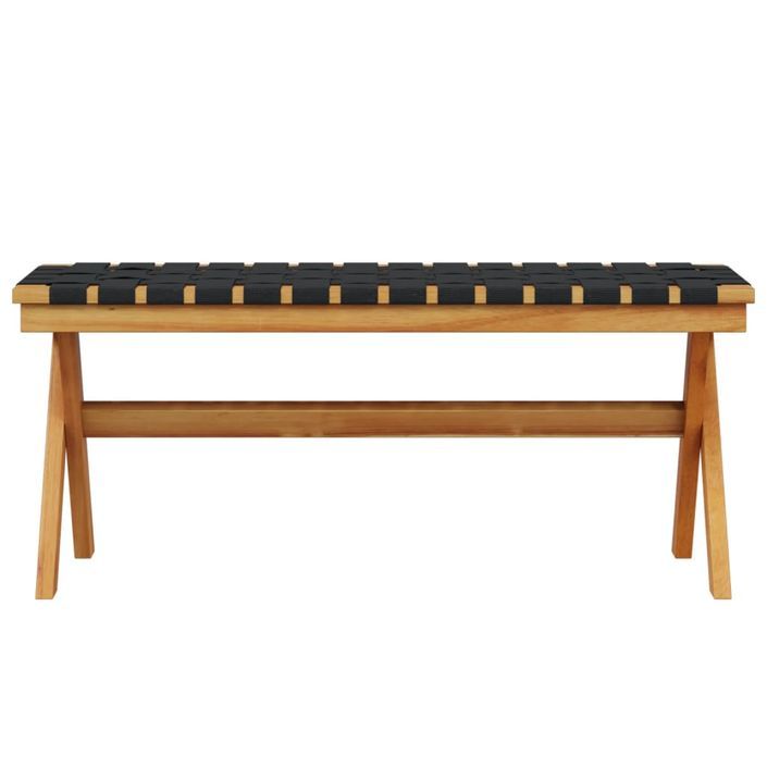 Banc de jardin noir bois massif d'acacia et tissu - Photo n°2