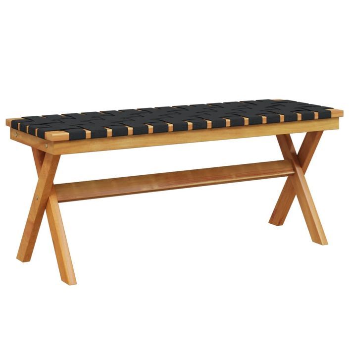 Banc de jardin noir bois massif d'acacia et tissu - Photo n°4