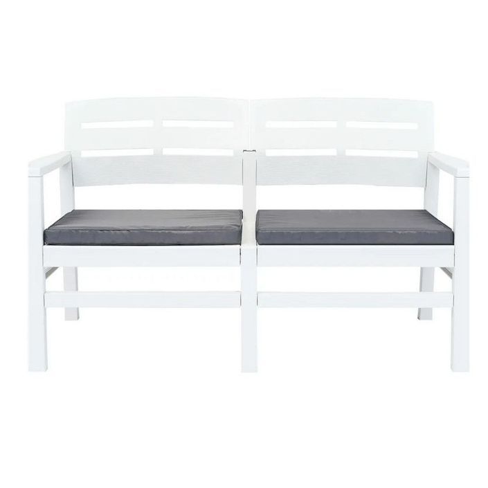 Banc de jardin plastique blanc et coussin polyester gris Bouka - Photo n°2