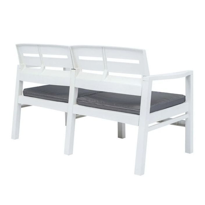 Banc de jardin plastique blanc et coussin polyester gris Bouka - Photo n°3