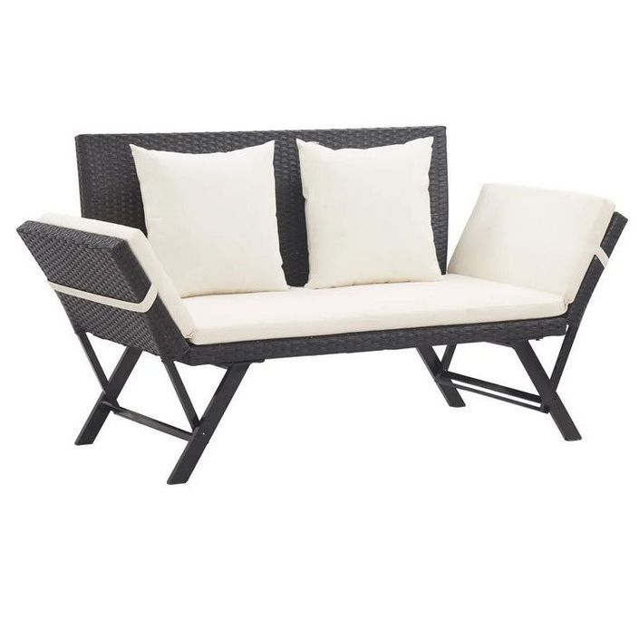 Banc de jardin polyester blanc et résine tressée noire Risto - Photo n°1