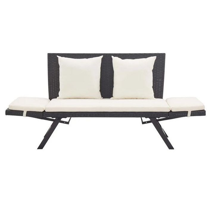 Banc de jardin polyester blanc et résine tressée noire Risto - Photo n°3