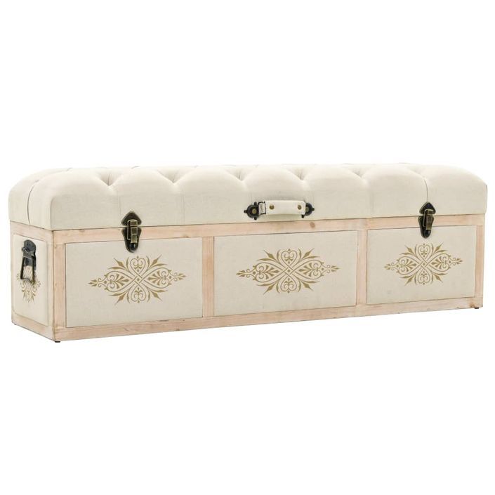 Banc de rangement 110 cm Crème Bois de sapin massif et tissu - Photo n°1