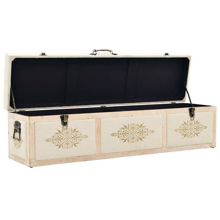 Banc de rangement 110 cm Crème Bois de sapin massif et tissu - Photo n°3