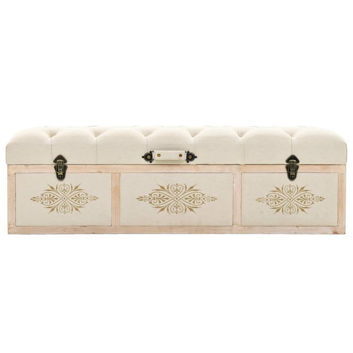 Banc de rangement 110 cm Crème Bois de sapin massif et tissu - Photo n°4