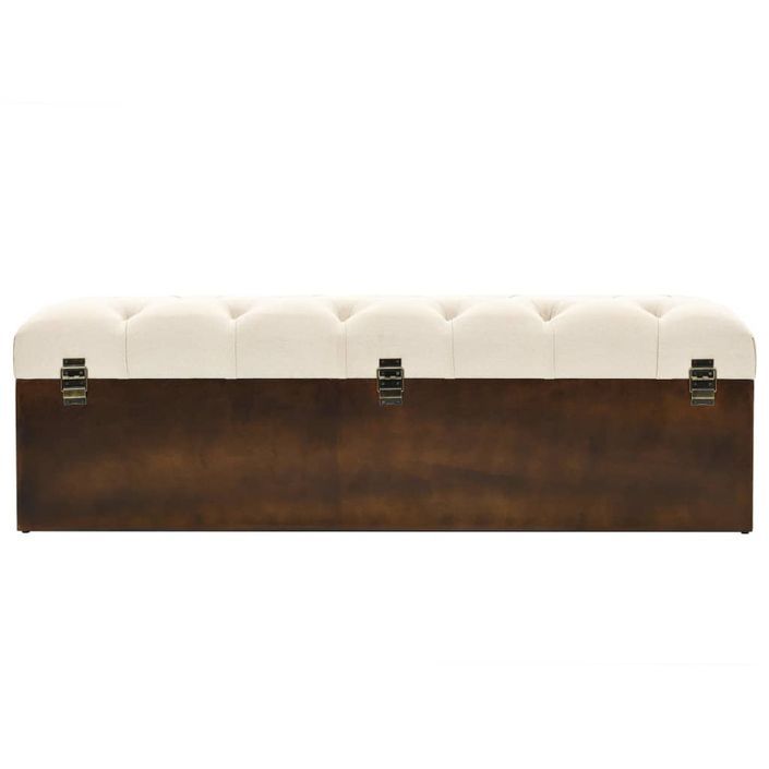 Banc de rangement 110 cm Crème Bois de sapin massif et tissu - Photo n°6