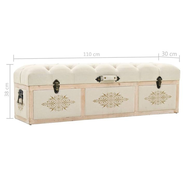 Banc de rangement 110 cm Crème Bois de sapin massif et tissu - Photo n°8