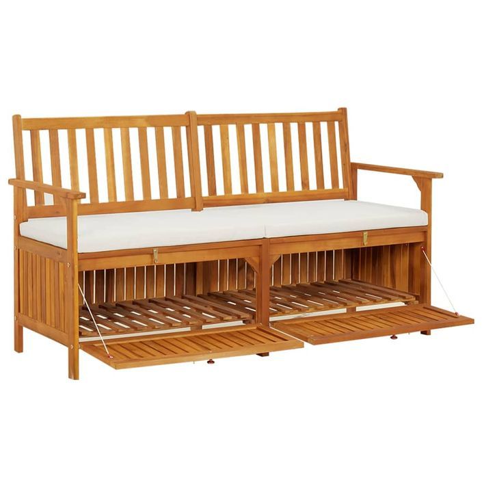 Banc de rangement avec coussin 148 cm Bois d'acacia solide - Photo n°4