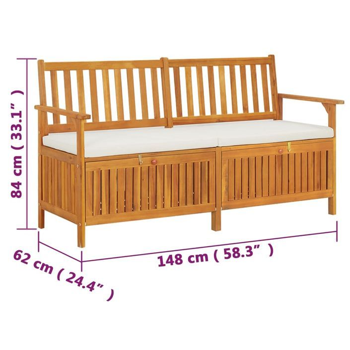 Banc de rangement avec coussin 148 cm Bois d'acacia solide - Photo n°9