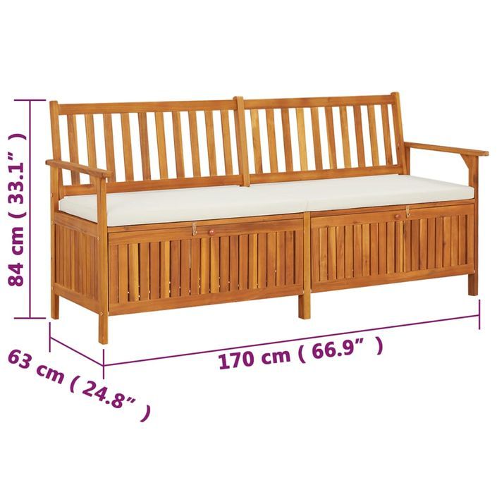 Banc de rangement avec coussin 170 cm Bois d'acacia solide - Photo n°8