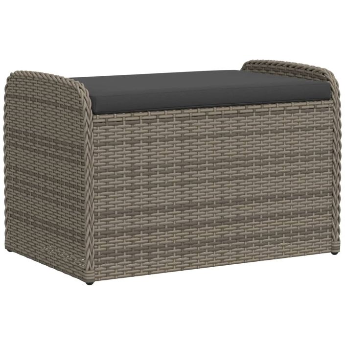 Banc de rangement avec coussin gris 80x51x52 cm résine tressée - Photo n°1