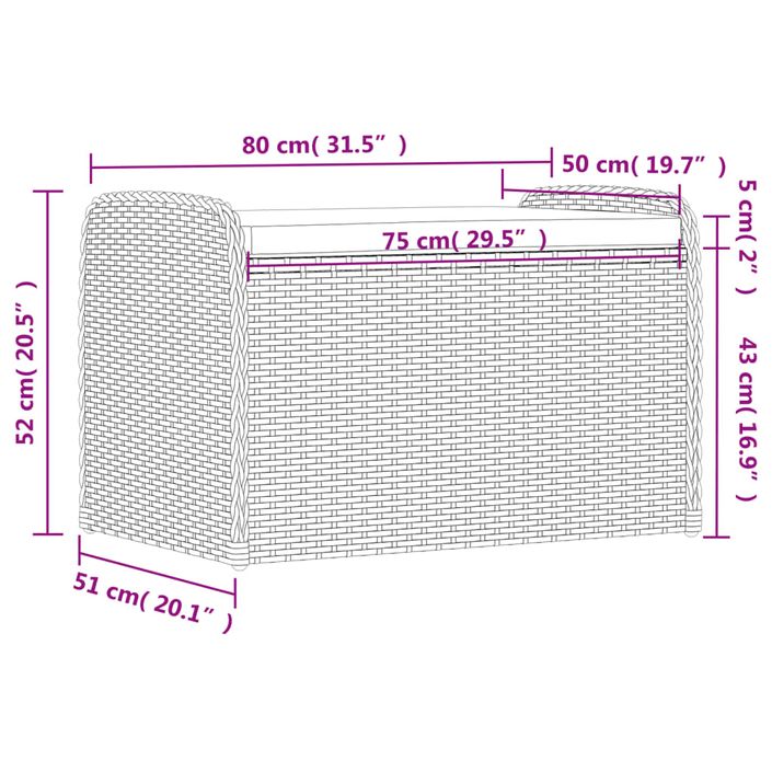 Banc de rangement avec coussin gris 80x51x52 cm résine tressée - Photo n°11