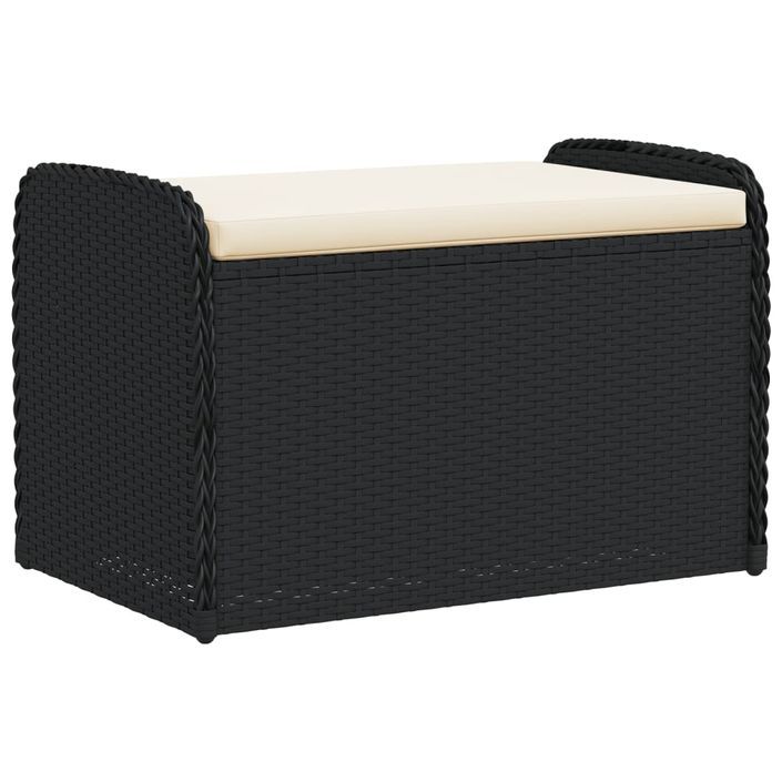 Banc de rangement avec coussin noir 80x51x52 cm résine tressée - Photo n°1